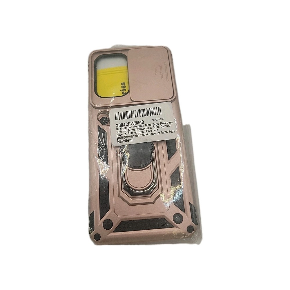 For Motorola Moto Edge 2024 Case‎ With 360° Rotatable Floral Ring Kickstand Pink